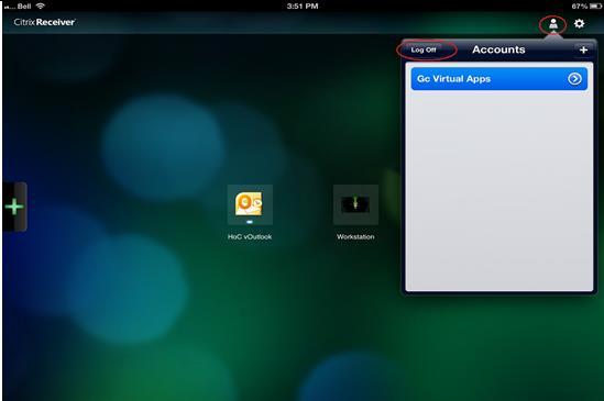 17. Once you are using an application or the virtual desktop, you can pull down a Citrix menu bar from the top