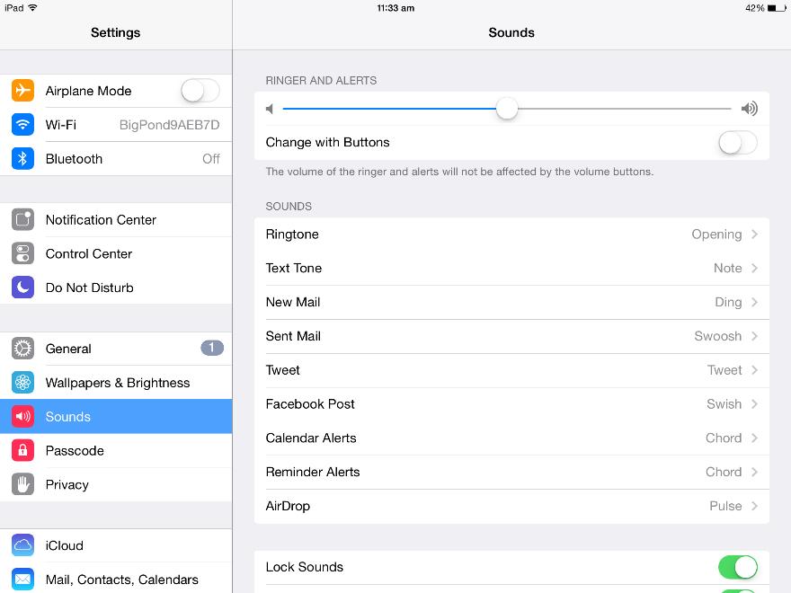 Dim the screen to extend the time between charges Sounds The ipad lets you adjust sound settings in two ways: You can adjust the volume for all apps on your ipad, and you can specify whether