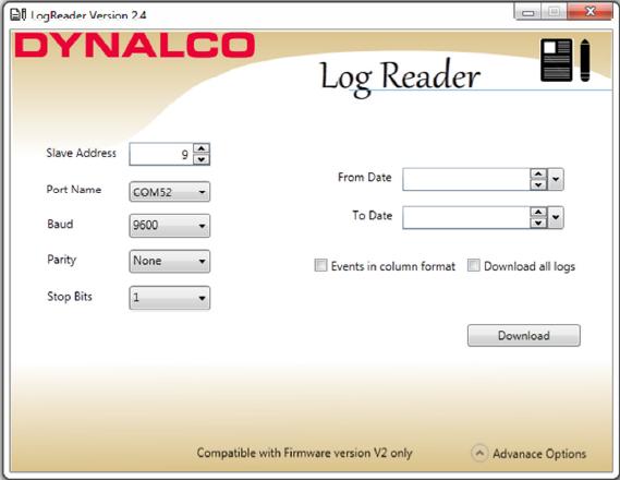 Downloading logged values to PC using LogReader software The hardware connection from the Catalyst Monitor to a PC is via a USB cable assembly, Dynalco p/n 270A-13020.