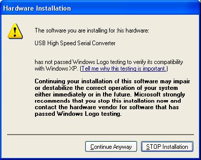 If Windows XP is configured to warn when unsigned (non-whql certified) drivers are about to be
