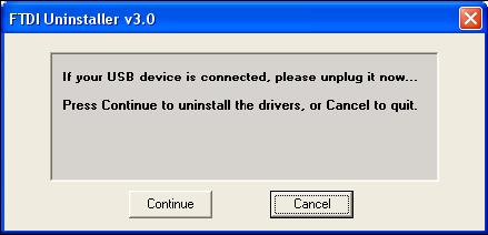 Click Continue to run the uninstaller or Cancel to exit.