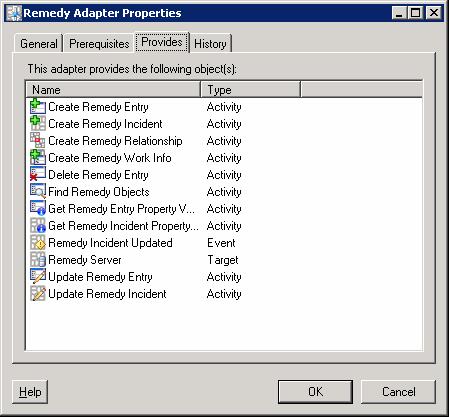 Viewing Remedy Adapter-Supported Objects Chapter 1 Understanding the Remedy Adapter Viewing Remedy Adapter-Supported Objects Use the Provides tab to view the name and type of component for each item