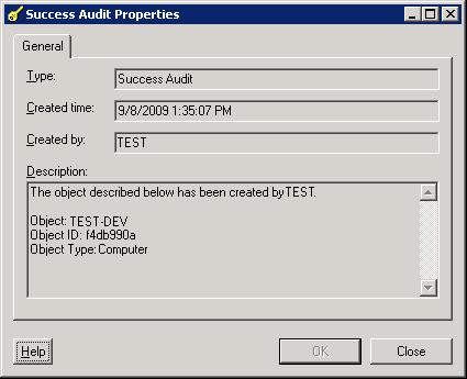 Viewing Remedy Adapter History Chapter 1 Understanding the Remedy Adapter Figure 1-5 Success Audit Properties Dialog Box Step 4 Review the display-only properties dialog box for information about