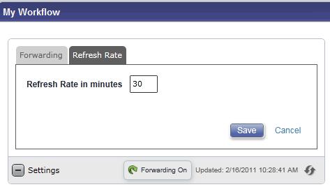 On the Refresh Rate tab, use the Refresh Rate in Minutes box to define the rate at which the web part data refreshes.
