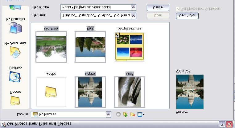 The Get Photos from Files and Folders window probably will look in your My Pictures folder.