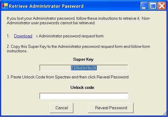 generate an unlock code. This unlock code will be sent back to the person requesting by whatever means was indicated on the Administrator Password Request form submitted.