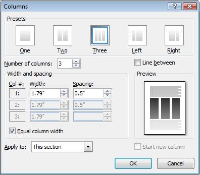 WORKING WITH PAGE LAYOUT 1 Place the cursor in the element preceding the element where you would like to insert columns in the document section.