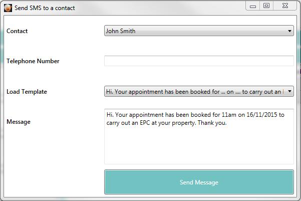 To open the SMS template in order to send a text message to the property contact, go to the Property Summary page and select the Send New SMS icon. This will open the SMS window.