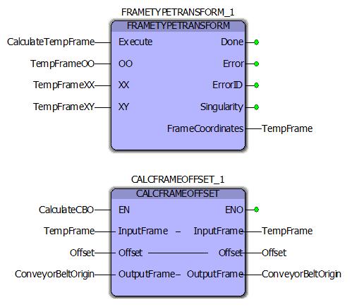 9. Calculate ConveyorBeltOrigin using FrameTypeTransform and CalcFrameOffset, found in the Math_Toolbox.