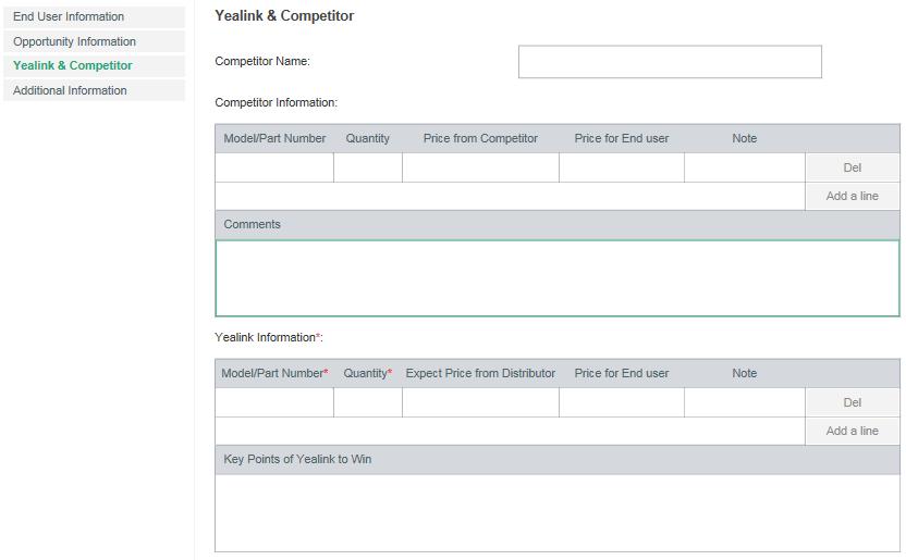 Yealink Video Conferencing Opportunity Registration System User Guide for Reseller Fields with * are mandatory, others are optional. As shown below: 5.