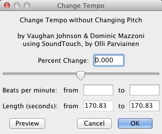 left or right (more useful for spoken word or sound effects) You can click on the Preview button to preview your pitch change Click OK Change the tempo (without changing pitch) Step- by- step Import
