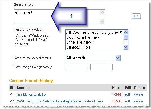 Combine the free text and MeSH searches for antibiotics using OR in the search history. Notice that this increases the number of results.