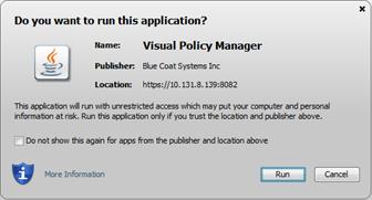 Launch Visual Policy Manager Before launching the Visual Policy Manager in Management Center, Blue Coat strongly recommends that you understand how the VPM Editor works and underlying policy