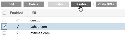 Click Finish. 5. Click Save. Enabling and Disabling URLs You can disable an individual URL by selecting it and clicking Disable.