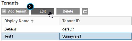 By default, the Tenants list is sorted in alphabetical order by Display Name. You can also sort by Tenant ID or Description by clicking the column headings.