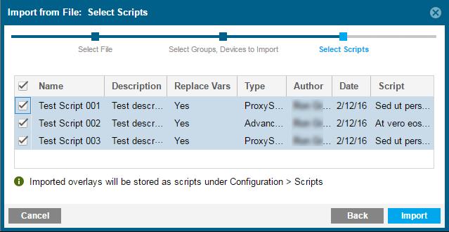 The available scripts show on the Import from File: Select Scripts dialog.