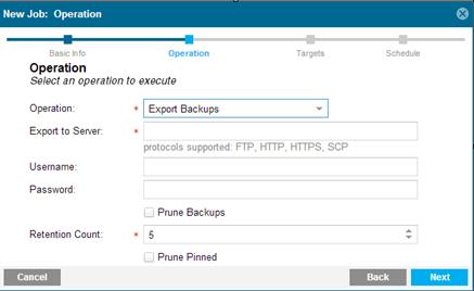 Export Device Backups The Export Backup operation allows you to copy or move configuration backups to an external server.
