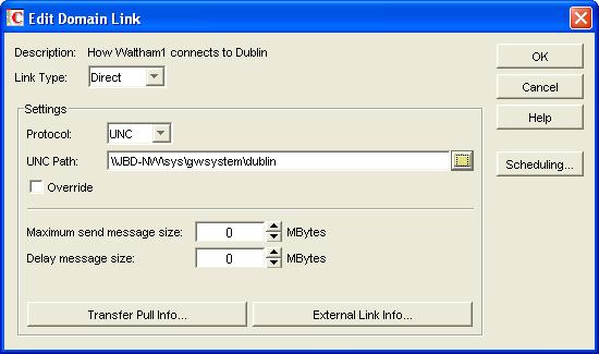 3 Linking to the External Domain After you define a domain from the other GroupWise system as an external domain in your system, you need to make sure that your system s domains have the appropriate