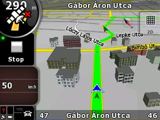 Zoom in and out by tapping the corresponding buttons. In 3D view, you can also tilt and rotate the view with the arrow buttons. In 2D map mode, you can also modify the planned route by tapping Detour.