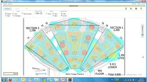 Looking more closely at the Wells Fargo Theater heat map, 32 APs were required to deliver connectivity to all 500 seats at the desired performance.