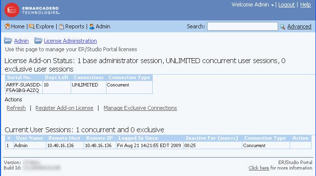ADMINISTRATOR S REFERENCE > ADMINISTRATIVE TASKS MANAGING LICENSES The elements of the License Administration page are explained below: 1 2 3 4 1 Displays the license Add-on Status that indicates how