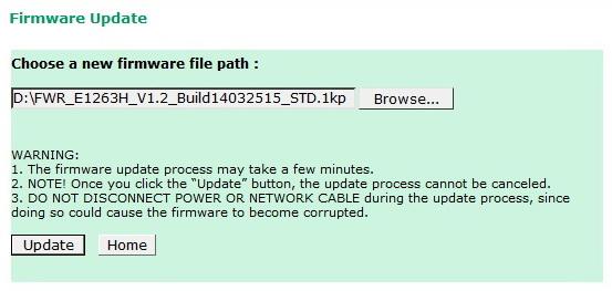 Firmware Update Load new or updated firmware onto the iologik from the Firmware Update page.