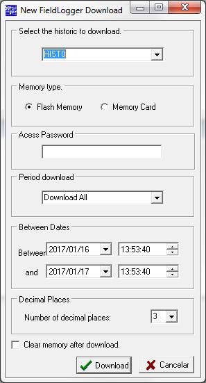 With the FieldLogger it is also possible to download data by means of a button action, as shown on the image below: At the end of the download, SuperView will automatically uncheck the historic.
