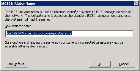 5 On the [iscsi Initiator Name] screen, specify the initiator name and click the [OK] button.