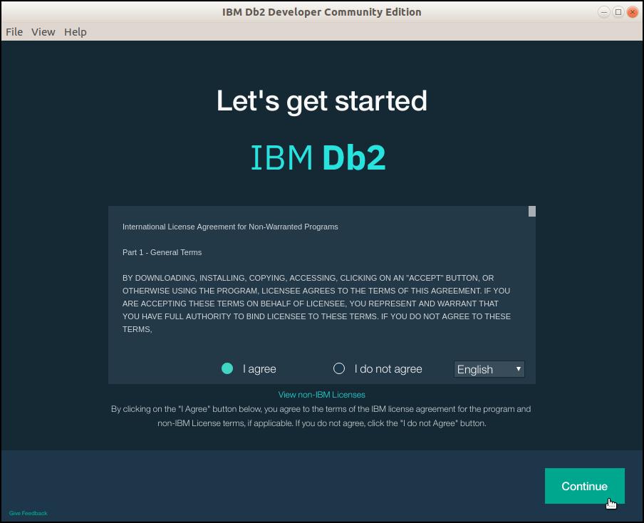 Figure 8. IBM Db2 Developer Community Edition license agreement window 10.