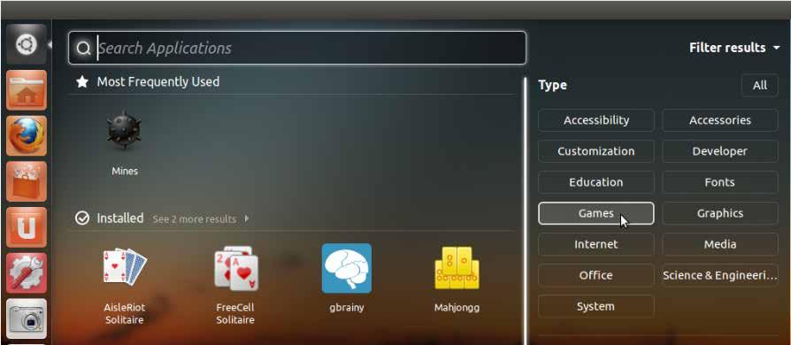 8. Games In the default installation, there are a number of well-known games, plus you can use the Ubuntu Software Center to locate and download many more from the Internet.