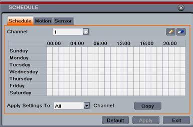 Step 1: Enter into Menu Setup Schedule interface. Refer to Fig 5-14: Step 2: Select channel and click button to add a certain day schedule. Click button to delete the selected schedule.
