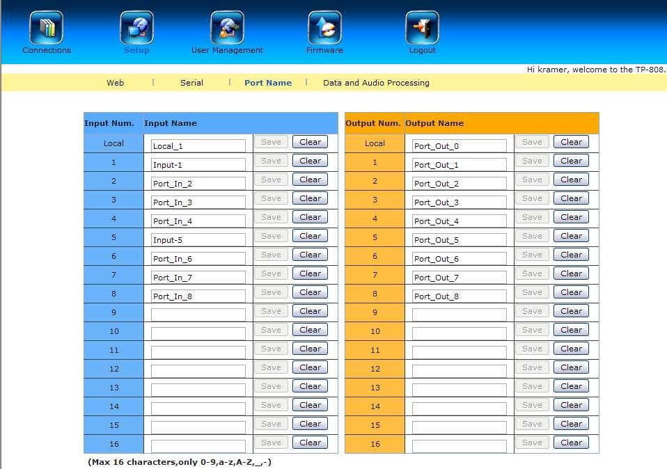 8.3.3 Port Name Page The Port Name page allows you to rename the ports.