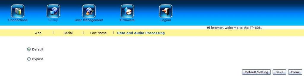 4 Data and Audio Processing Page The Data and Audio Processing page allows you to select either no