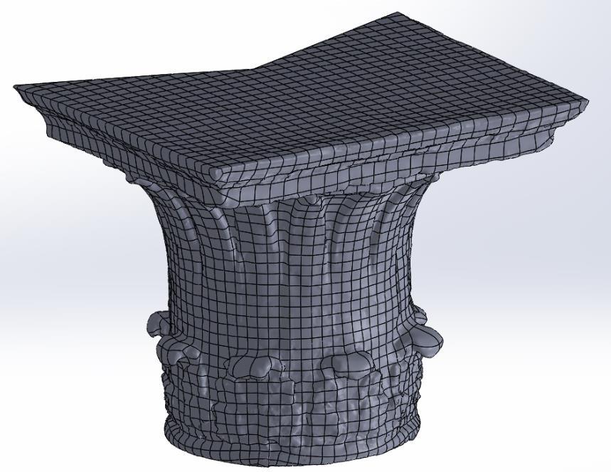 Scan-to-CAD Using derived dimensions from the 3-D mesh, the capitol is then rebuilt using a combination of Solidworks surfacing techniques and existing part geometry.