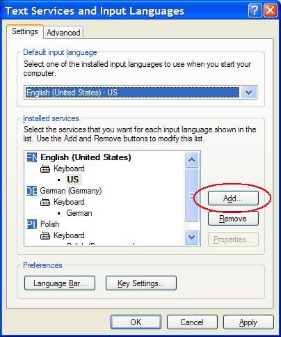 In Windows 2000 and Windows XP, you need to manually add keyboard layout and set default language and the keyboard: Windows 2000: Windows XP: 30.