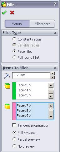 L. Fillet Face2. Step 1. Click Fillet on the Features toolbar.