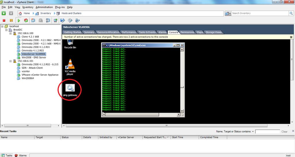 4. Demo Run Perform the following steps to perform VMM demo Connect to vsphere Client Using vsphere client verify that VM VideoServer VLAN906 is connected to the host 192.168.6.100.