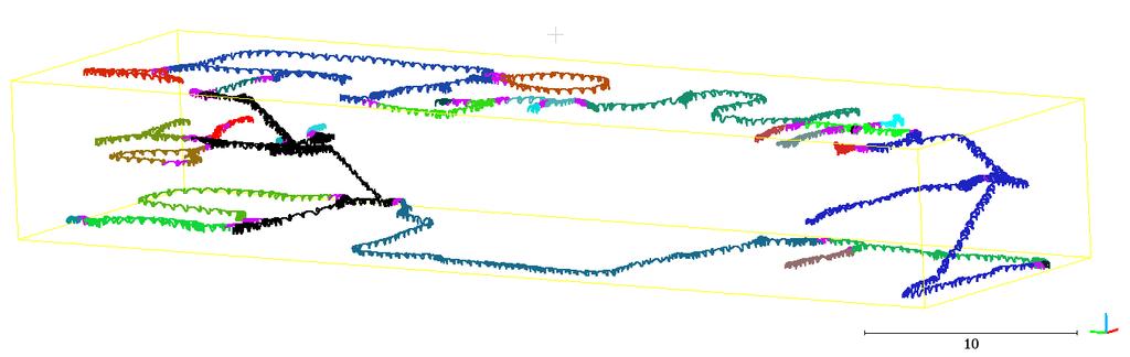 Figure 4.9: The annotated trajectory of ZEB1 dataset. Each sub-space has unique color while the doorways are colored in purple.
