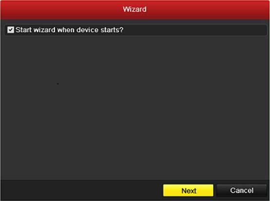 By default, the Setup Wizard will start once the DVR has loaded, as shown in Figure 2.1. Figure 2.1 Start Wizard Interface Operating the Setup Wizard: 1.