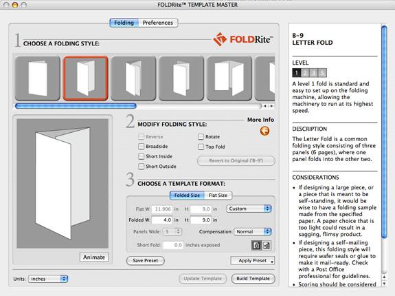 Template Master Anatomy: The FOLDRite Template Master interface is designed to be highly intuitive. A simple, three step process builds templates quickly and easily.