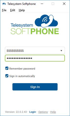 5 Sign In to Softphone When you first launch the client, you are prompted to sign in. 1. Enter your username (10-digit Hosted VoIP Phone Number) and password. 2.