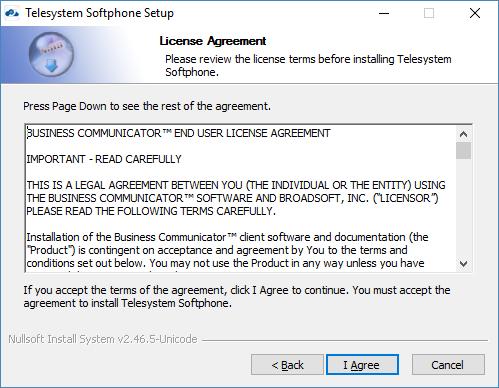 3. Review the license terms before installing Telesystem Softphone.
