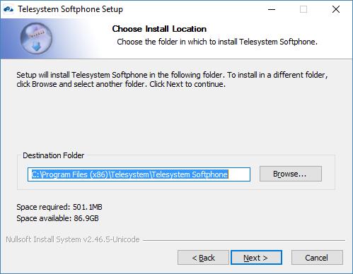 5. Choose the folder in which to install Telesystem Softphone.