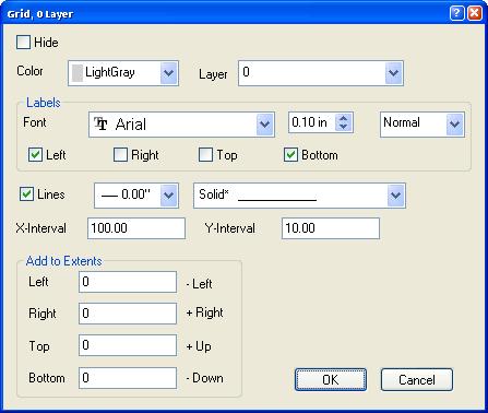 Profiles Adding a Grid If you plan on using the profile for analysis or measurements, you will probably want to include a grid. 1. Choose Insert Grid to display the Grid dialog. 2.