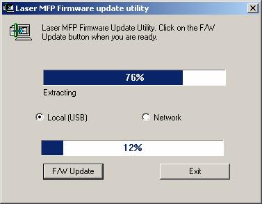 Figure 1 5. Click the F/W Update button. 6. At this point, the utility will begin to download the firmware to your printer. See Figure 2. Figure 2 7.