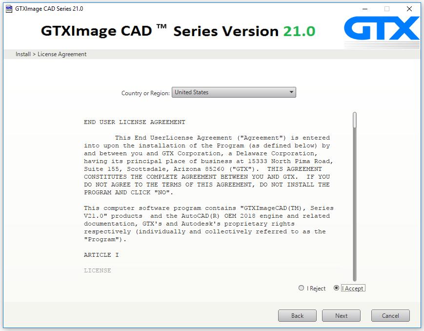 Select Next in the install wizard to continue installing GTXImage CAD Series You
