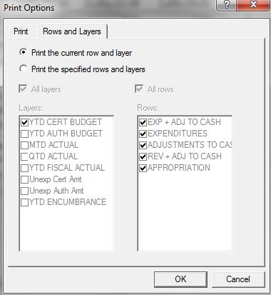 Formatting, Printing and Exporting 10. Click on the Print the specified rows and layers select box. 11.