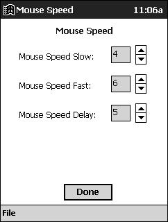 Mouse Speed The Mouse Speed screen in the Click N Type application allows you to regulate the rate at which the mouse (8-way navigation button) moves the cursor across the screen.