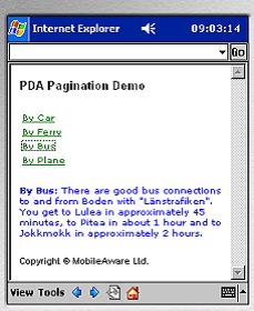 PDA Pagination Using Structures Figure 42 After clicking link, content from that group appears below the menu Key Points The structure is placed in the layout file.
