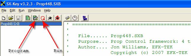 6. Use the Program or Run tools from the SX-Key IDE to program the Prop-SX controller.